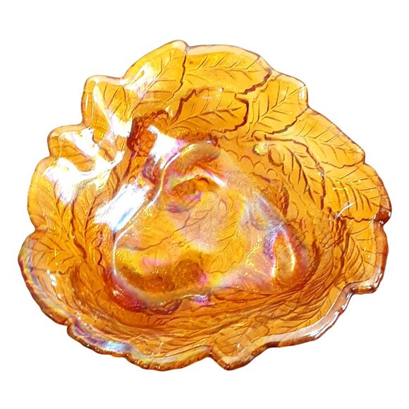 Indiana Glass Loganberry Pattern Amber Carnival Candy Dish 6" Triangle Bowl - Picture 2 of 5